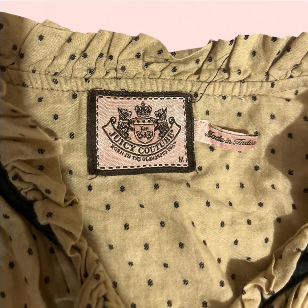 Juicy Couture cream polka dot blouse with ruffle collar and bell sleeves! - Picture 2 of 3